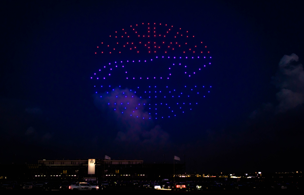 TMS Logo with drones Texas Motor Speedway Logo made with 200 light drones.