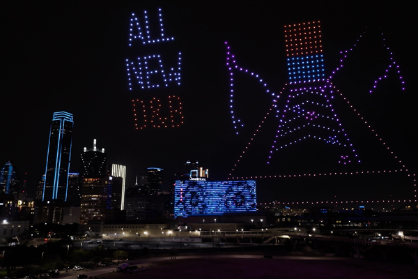 Dave and Buster's drone light show featuring shuffle board