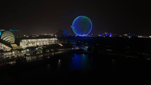 Earth flown over the Orange County Convention Center in Orlando Florida