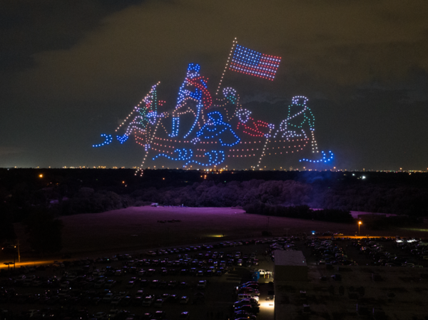George Washington crossing the Delaware River in drones.
