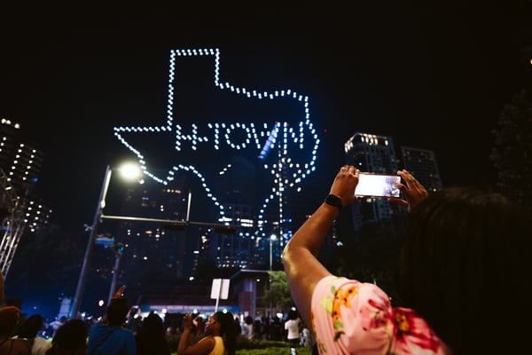 Houston Texas shaped drone light show