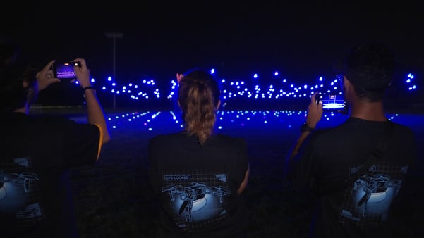Purdue students watch drone takeoff before BGR 30 drone show