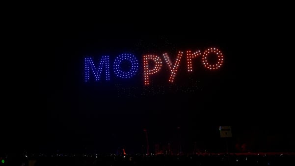 Missouri Pyrotechnic Association logo in drones