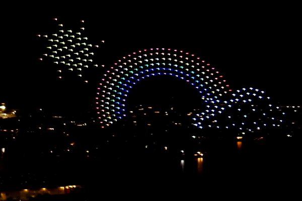 Rainbow drone light show in Hawaii