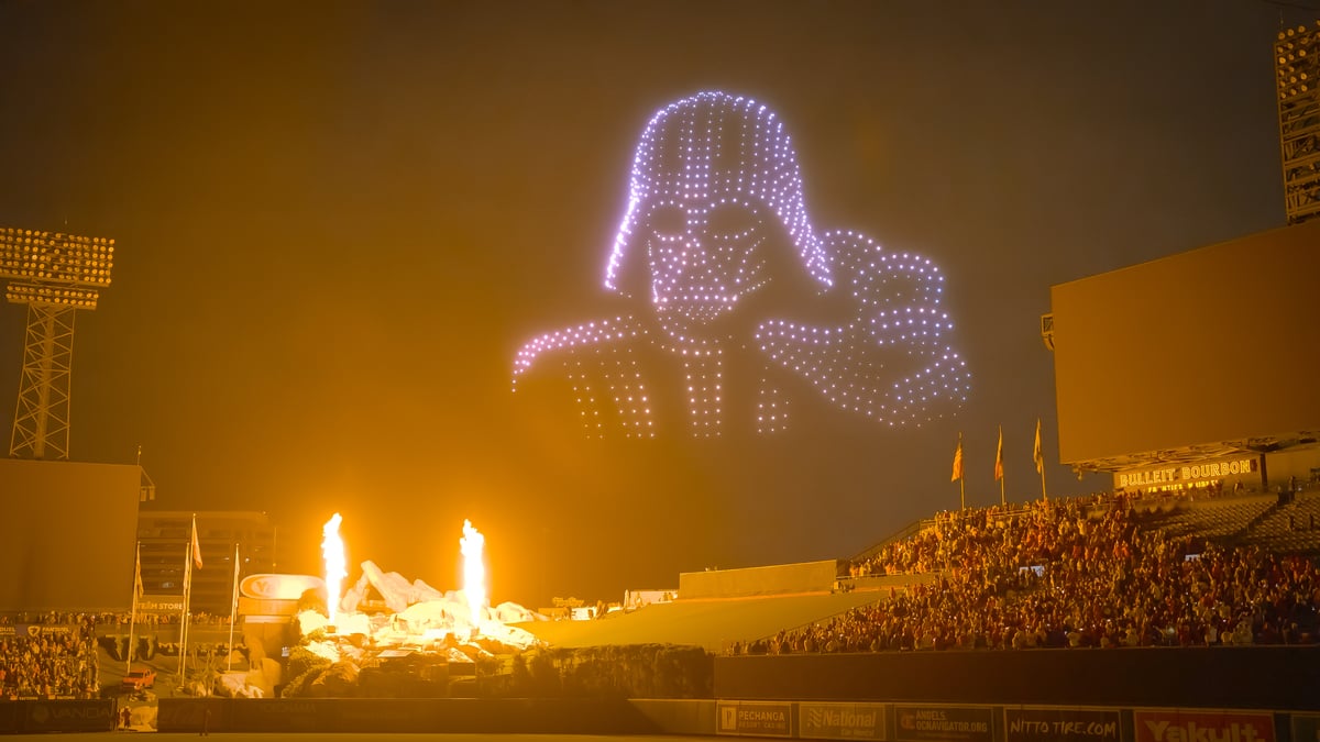 a drone show that is showung the image of darth vader