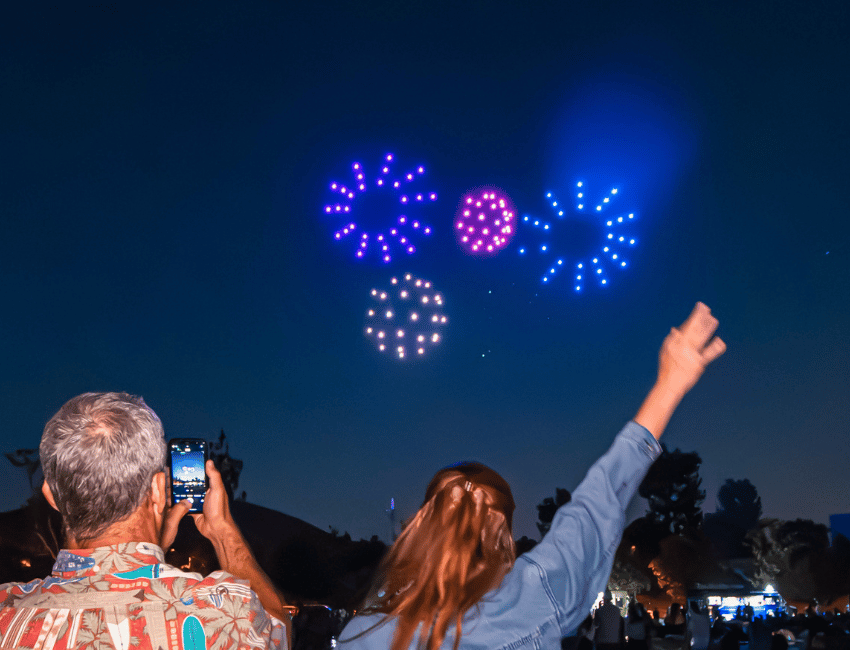 Fireworks in drone lights at Agoura Hills for 4th of July by Sky Elements
