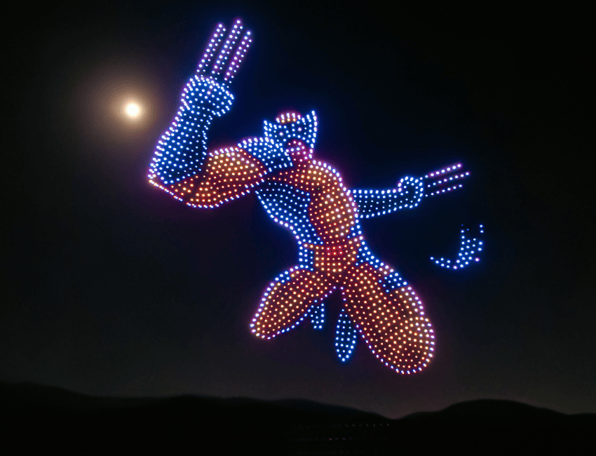 Wolverine displayed in drone lights for TidalWave by Sky Elements