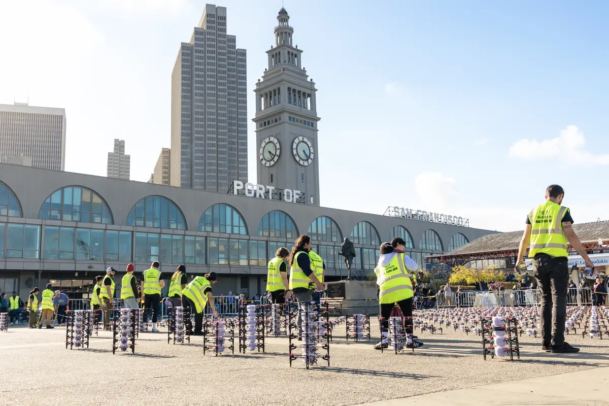 Sky Elements crew preparing drones before a show in Indianapolis