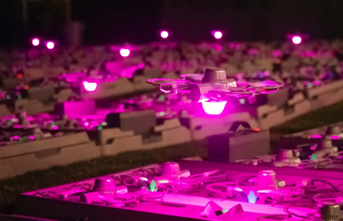 Sky Elements crew preparing drones before a show in Fort Lauderdale
