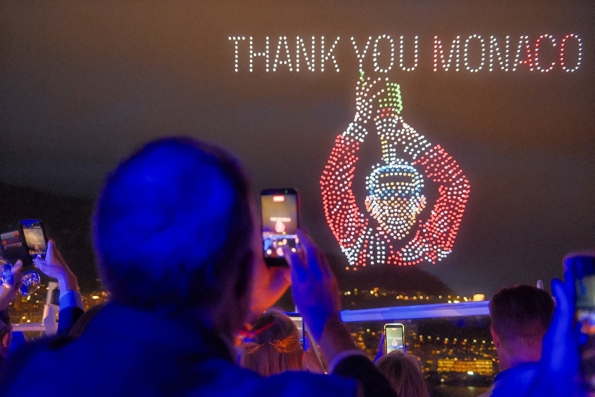 The Monaco Grand Prix trophy in drone light
