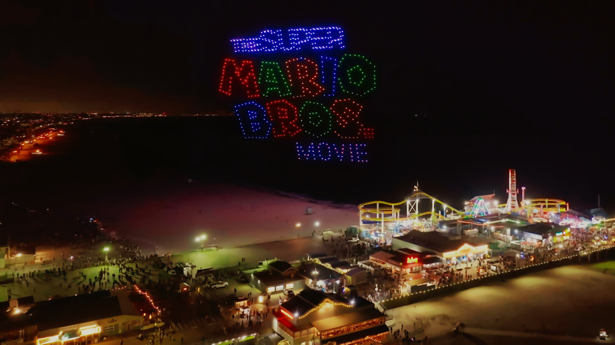 Spectacular Super Mario Movie-Themed Drone Light Show on Santa Monica Pier, Los Angeles, California