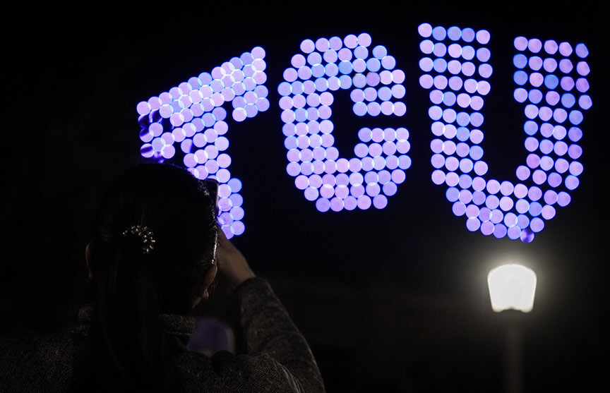 TCU Drone Light Show Celebrating 150th Anniversary