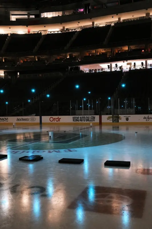 Empty arena set up for indoor drone show testing and safety checks