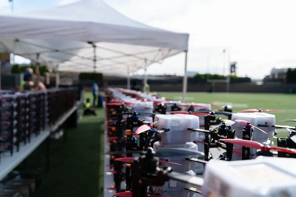Sky Elements crew preparing drones before a show in Seattle