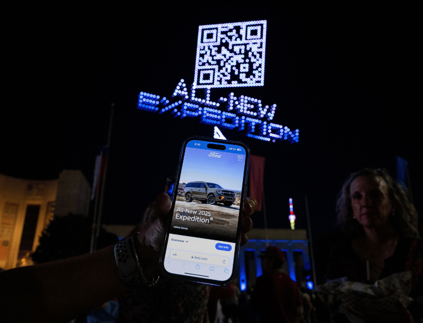 QR code in drone lights for Ford Expedition by Sky Elements