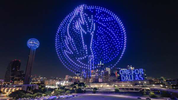 a drone show shows the dallas mavericks logo