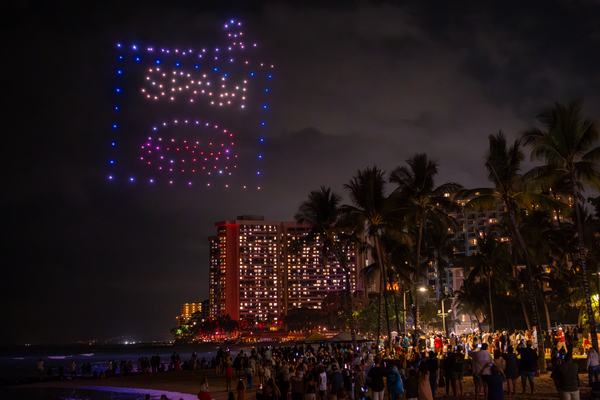 a drone show makes the iconic spam can at a drone show in Hawaii