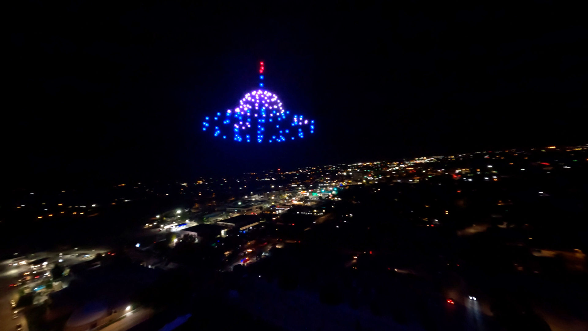 Alien UFO Spaceship made from light show drones