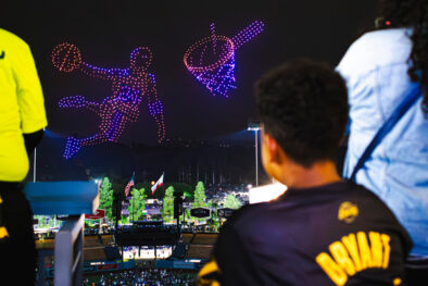 Kobe dunking in drones over Dodgers Stadium