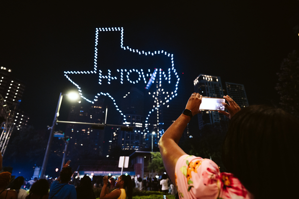 Houston Texas shaped drone light show