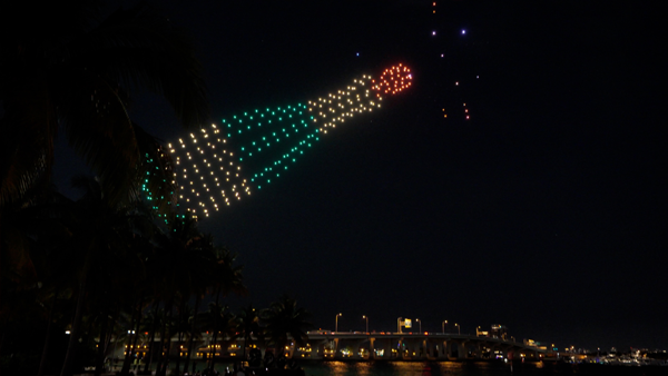 Champagne created with drones in Miami