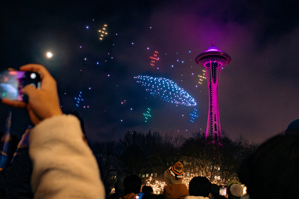 Drone show near Space Needle