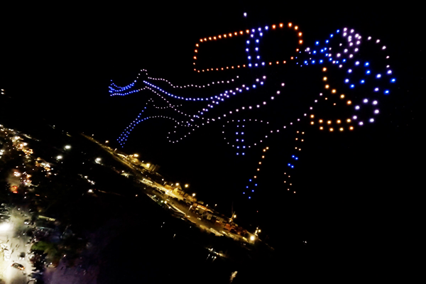 Drone light show by the beach 