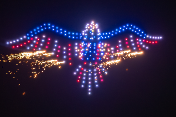 Fireworks firing from drones