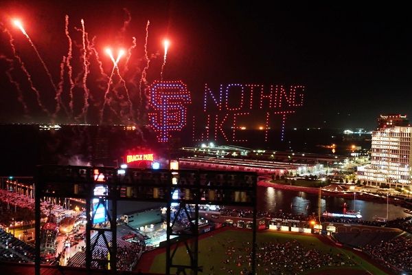 San Francisco Giants drone show logo created with drones